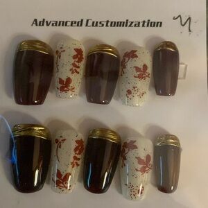 Red Floral Press On Nails